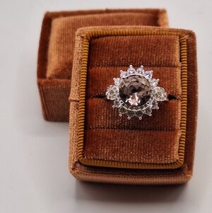 Size 7 Champagne Swarovski Crystal Halo Statement Ring NWT